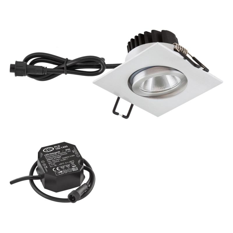 Profi LED Deckeneinbaustrahler schwenkbar alu pol. IP65 Bad 3000K dimmbar EVN