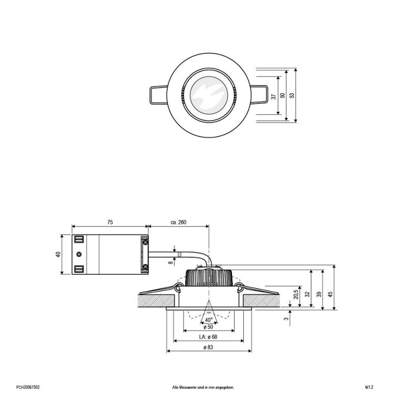 EVN P-LED Decken-Einbaustrahler mit warmweißem Licht dimmbar rund schwenkbar chrom matt IP20 6W 3000K 528lm EinbauØ68