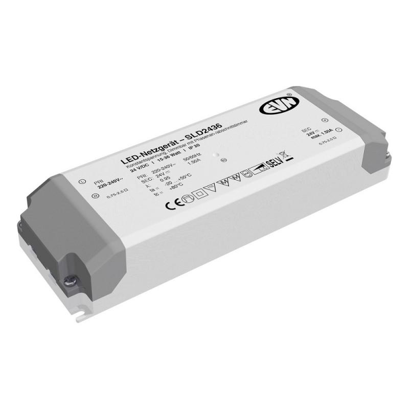 EVN Netzgerät 24V/DC - 15-36W Primär: 220-240V/AC dimmbar mit Phasenan- und Phasenabschnitt-Dimmer