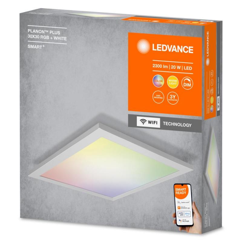 Flaches LEDVANCE SMART+ WiFi Planon Plus Multicolor RGBW LED Panel Aluminium 30x30cm