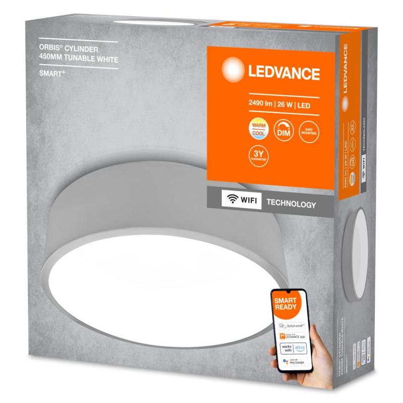 LEDVANCE SMART+ Orbis Cylinder 450 WiFi Leuchte grau, App-& Sprachsteuerung
