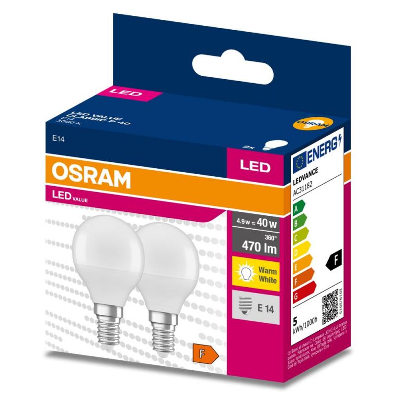 2er Pack OSRAM E14 LED Lampe in Tropfenform matt 4,9W wie 40W warmweißes Licht 3000K