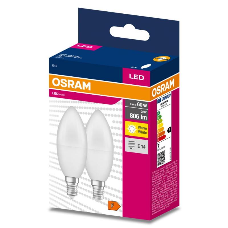2er Pack OSRAM E14 LED Lampe in Kerzenform matt 7,5W wie 60W warmweißes Licht 3000K