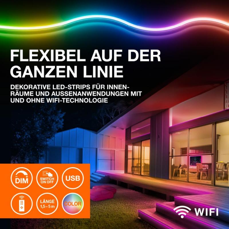 3 Meter LEDVANCE Flex LED-Streifen mit Fernbedienung IP20 warmweißes und farbiges dimmbares Licht