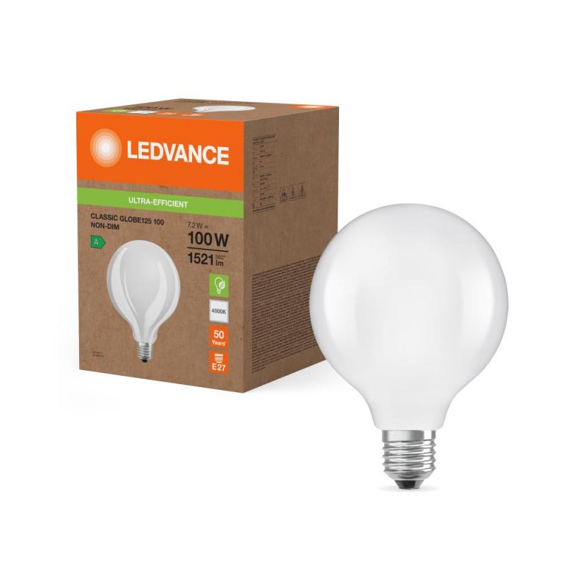 Ledvance E27 Besonders Effiziente LED Kugellampe Globe 125 7,2W wie 100W 4000K neutralweißes Licht