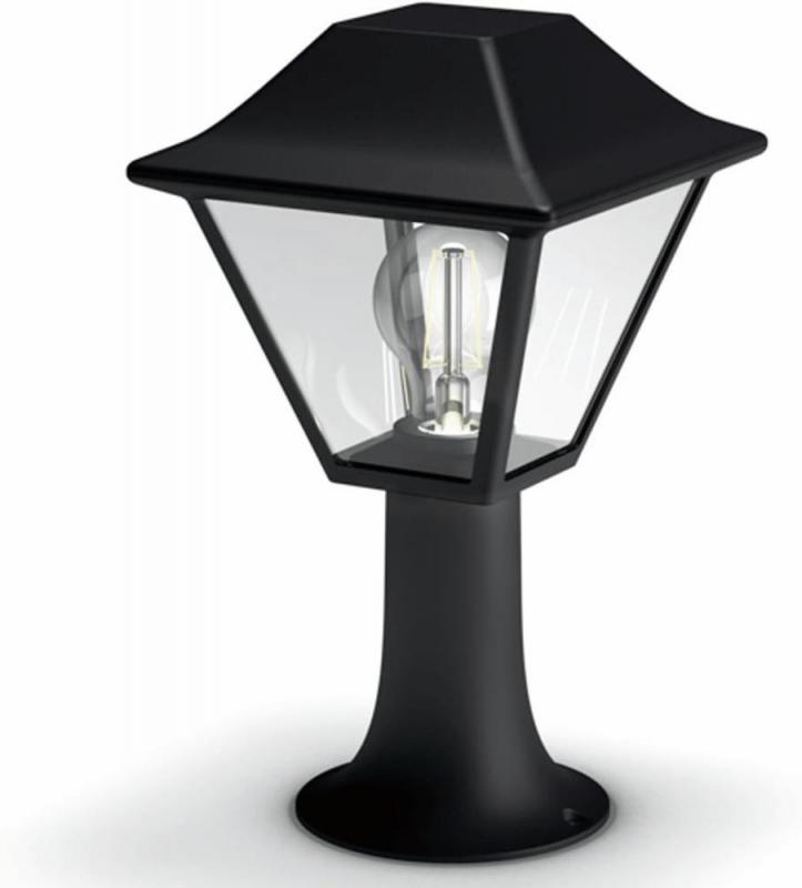 Philips myGarden 30cm hohe Traditionelle Wegeleuchte Alpenlicht in schwarz aus Aluminium mit klarem Glas