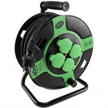 REV Kunststoff-Kabeltrommel, 40m Kabel, IP44 H05RR-F 3G1,5mm², schwarze Gummileitung