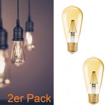 2er Pack OSRAM E27 LED VINTAGE Glühlampe in EDISON Kolbenform GOLD dimmbar 6,5W wie 55W extra warmweißes gemütliches Licht