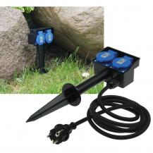 ChiliTec Gartensteckdose mit Erdspieß, 2-fach IP44, 10m Kabel