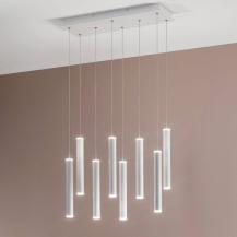 Prado 8-flammige LED Pendelleuchte im Röhrenstil mit Ober- und Unterlicht in Weiß dimmbar von Fabas Luce
