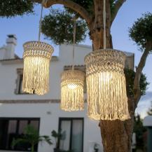 New Garden MYKONOS LED Akku-Hängeleuchte mit Fernbedienung, USB IP54 - aus weißer Baumwolle