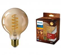 Philips E27 Filament LED Globe Kugel Lampe im vintage Design dimmbar 4W wie 25W 1800K extra warmweißes Licht - Bernstein/Gold