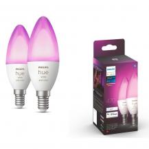 2er Pack Philips Hue E14 LED Ambiance Kerze dimmbar 5,3W wie 40W - smarte Lampen mit RGBW Farbwechsel