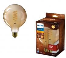 Philips E27 Filament LED Globe Kugel Lampe im vintage Design dimmbar 7,3W wie 50W 2200K extra warmweißes Licht - Bernstein/Gold