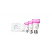 Hue White & Color Ambiance Starter Set mit 3 x E27 RGBW Lampen 9W wie 75W & Bridge &  Dimmschalter