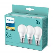 3er-Sparpack PHILIPS E27 LED Glühbirnenform opalweiss gefrostet 8W wie 60W warmweisses Licht